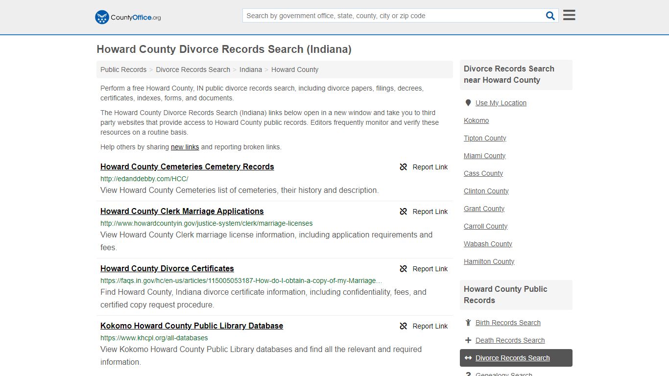 Howard County Divorce Records Search (Indiana) - County Office