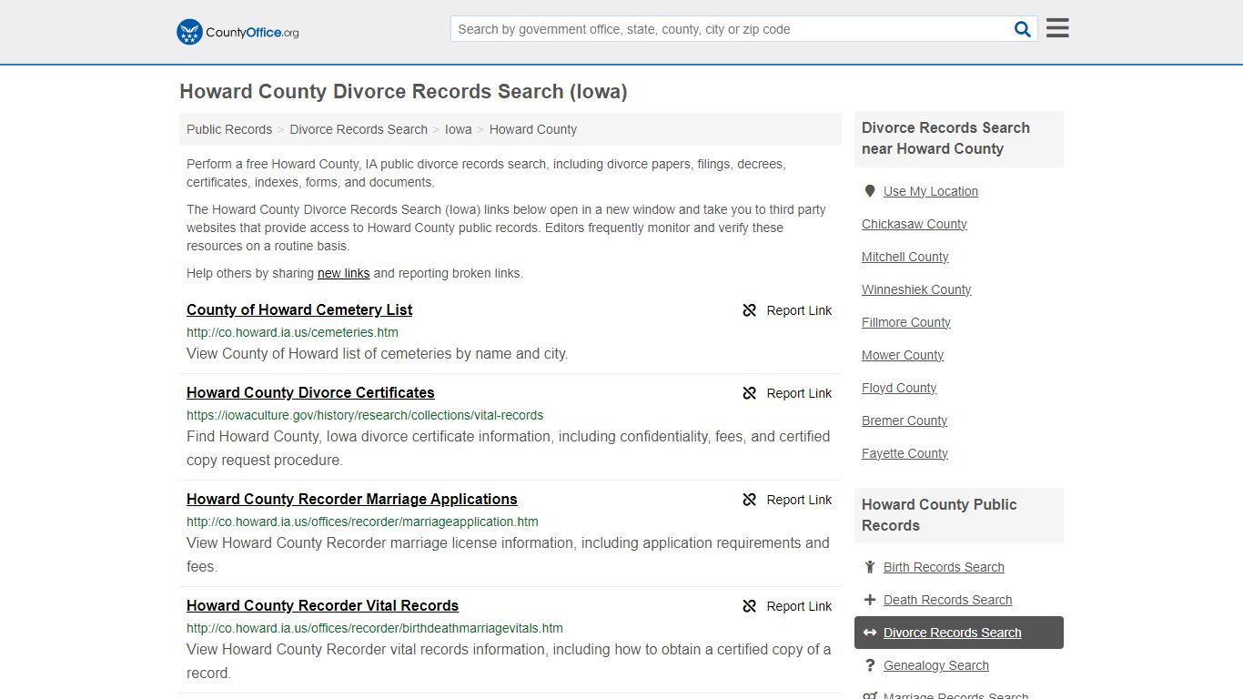 Howard County Divorce Records Search (Iowa) - County Office