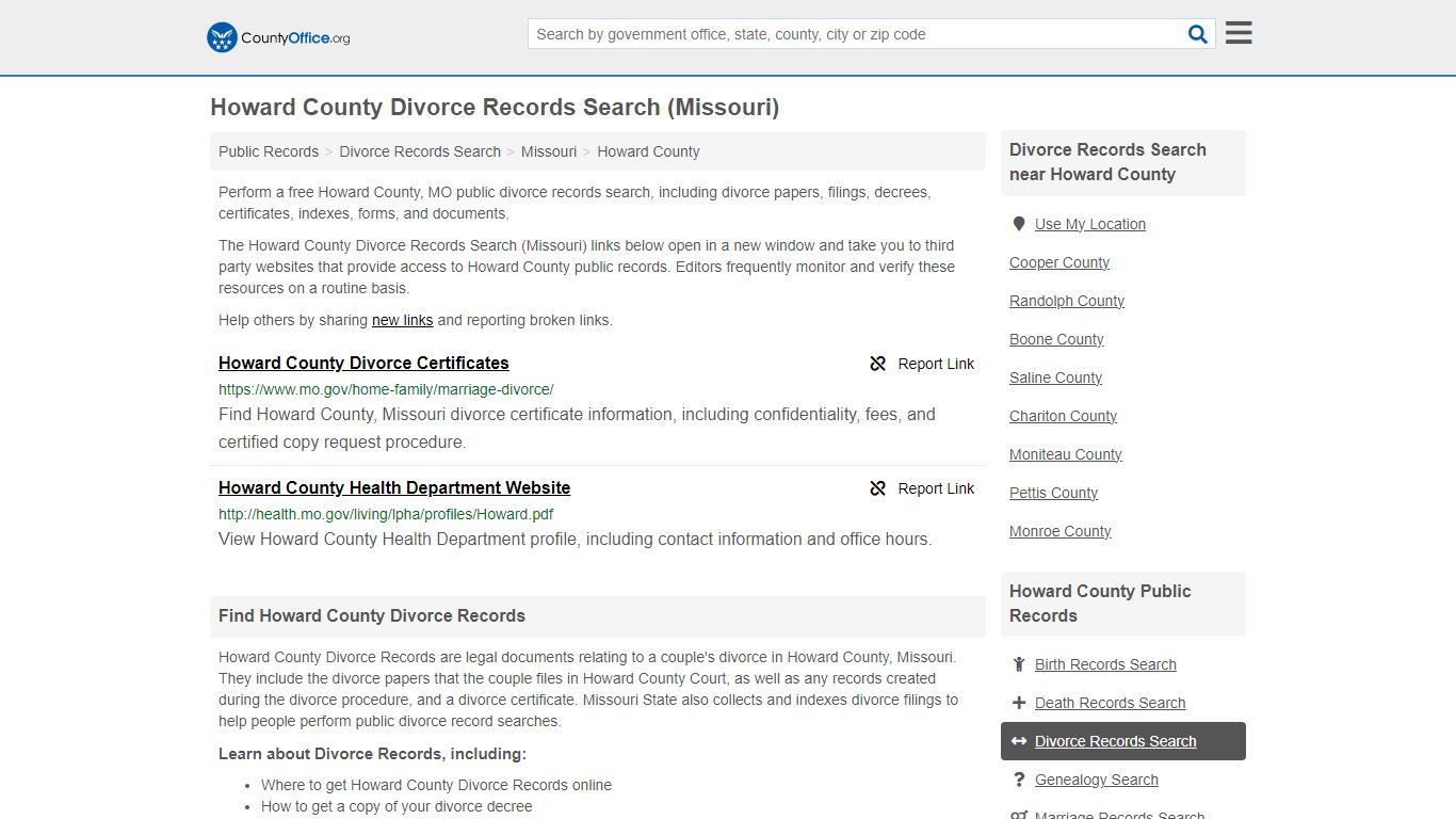 Divorce Records Search - Howard County, MO (Divorce Certificates & Decrees)